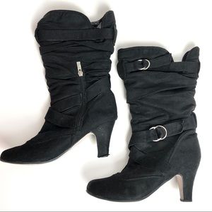 ❗️SOLD❗️ Black Faux Suede Mid-Calf Heel Boots